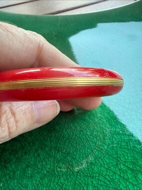 VIntage NEMO Red Bangle Resin Bracelet with Gold Stripe Detail